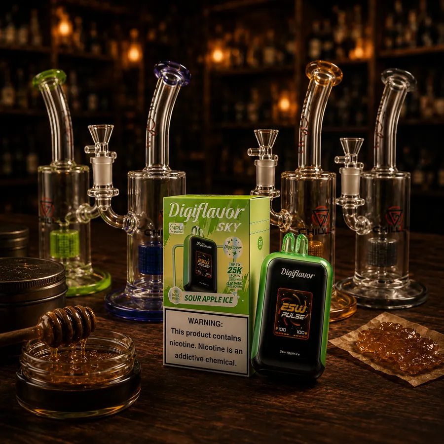 Geek Bar nicotine products and bong accessory graphic
